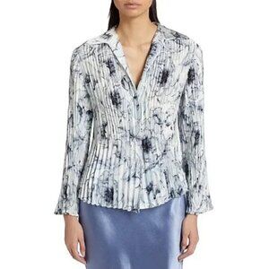 Vince Lilly Pleated Blouse Pale Azure Size Large